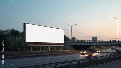  mockup of a blank, empty billboard near a busy highway with cars driving by, photo - realistic, photography, 8k, generative ai © 3D Station