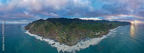 Fototapeta Naklejka Na Ścianę i Meble -  Aerial view along the Atlantic Ocean near Benijo in the Anaga Natural Park in Tenerife Canary Islands