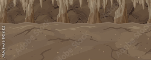 鍾乳洞のイラスト_洞窟の通路の風景_横スクロールゲームの背景_4層シームレス
