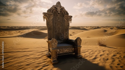  throne in the dessert, intricate details, epic, Cinematographic scene, hyper - realistic, photography, 8k, generative ai