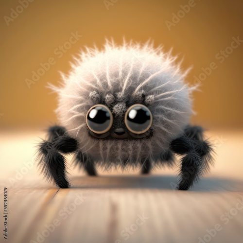 Cute fluffy spider 3d realistic cartoon. 3d style illustration. Generative AI.