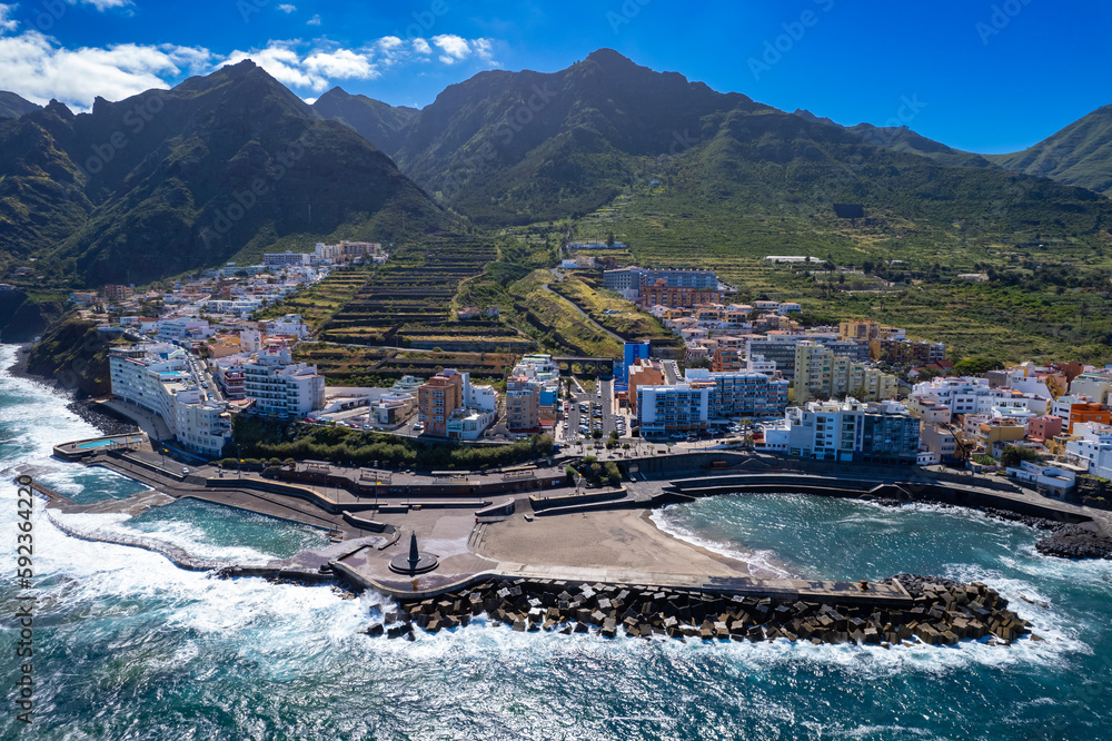 Aerial View Above The Seaside Village Of Bajamar On The Atlantic Ocean aerial-view-above-the-seaside-village-of-bajamar-on-the-atlantic-ocean