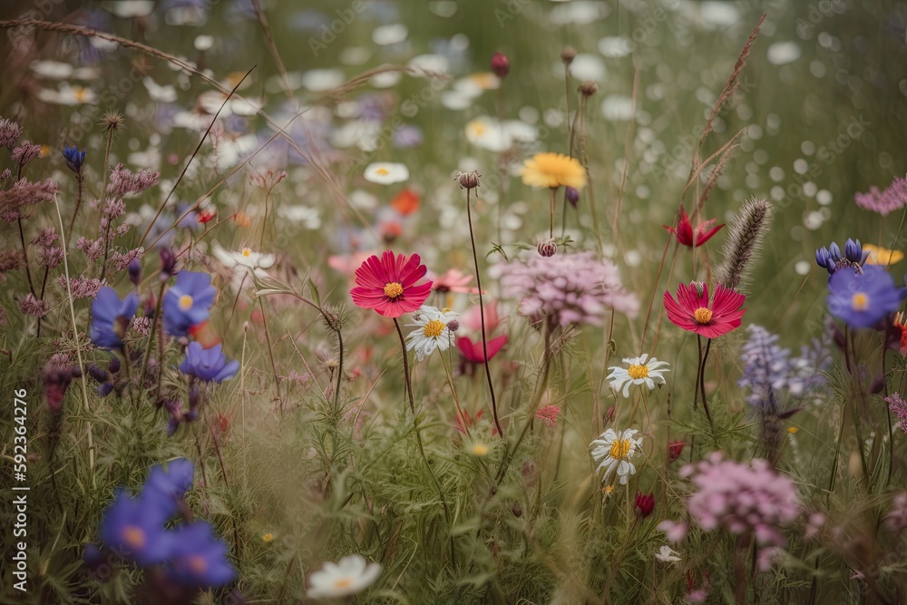 Obraz premium Natural wild and colorful spring meadow. generative ai