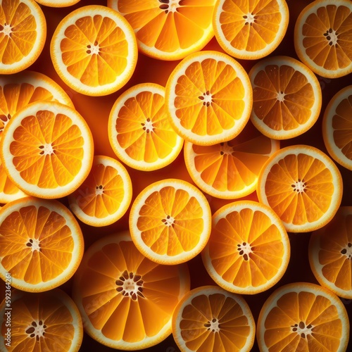 Full Frame of orange fruit slice pattern background wallpaper. Beautiful orange pattern seamless. Generative AI.