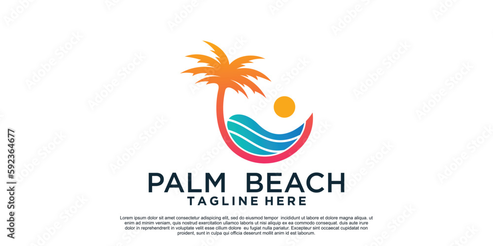 Obraz premium Palm beach logo design simple concept Premium Vector
