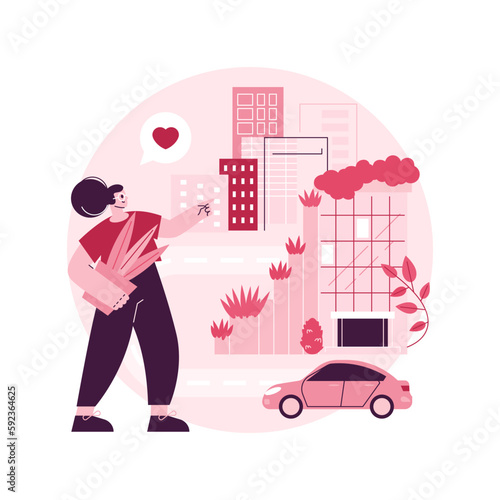 Vertical green city abstract concept vector illustration. Air pollution fighting building, space-saving eco solution, vertical forest, cost-effective construction innovation abstract metaphor.