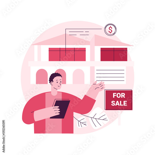Real estate agent abstract concept vector illustration. Real estate market, agent demonstrating house, buying new appartment with a realtor, commercial property investment abstract metaphor.