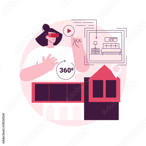Real estate virtual tour abstract concept vector illustration. VR house tour, real estate agent, listing video walk-through, buying experience, home staging, potential buyer abstract metaphor.