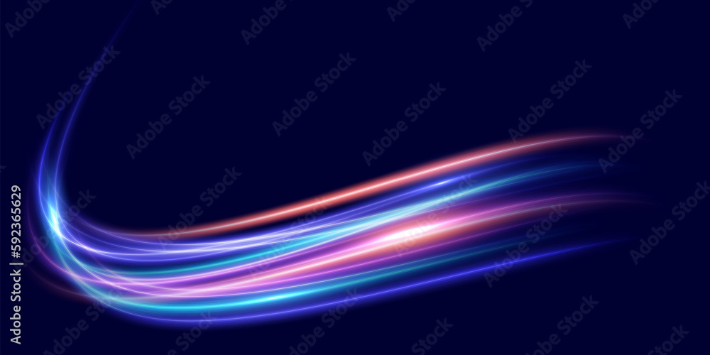 Obraz premium Modern abstract high-speed movement effect. Dynamic curve light trails. Velocity pattern for banner or poster design background. Vector eps10.