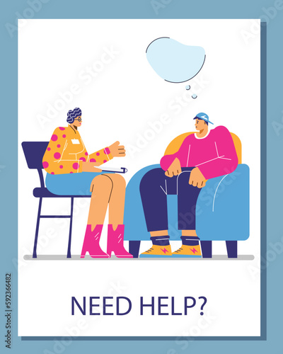 Psychological help for young adults and teenagers, advertising poster - flat vector illustration.