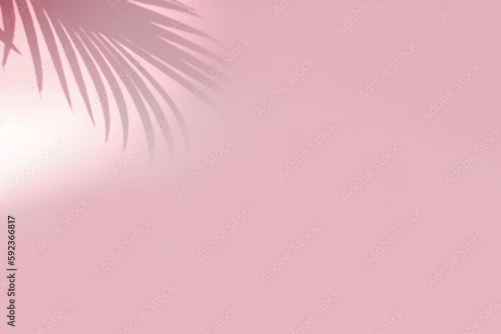 Minimal abstract background with blurry shadow of tropical palm leaves. Cosmetic product Presentation. Premium podium. Pastel light empty pink wall. Showcase, display case, Front view. Modern mockup Minimal abstract background with blurry shadow of tropical palm leaves. Cosmetic product Presentation. Premium podium. Pastel light empty pink wall. Showcase, display case, Front view. Modern mockup