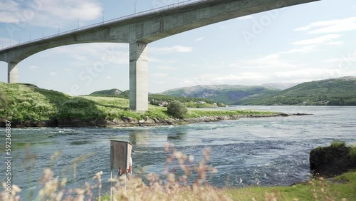Tidal current Saltstraumen in Norway with bridge over the fjord
