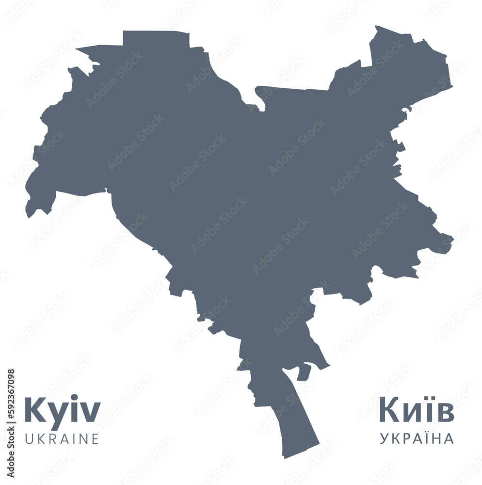 City boundaries map of Kyiv - the capital of Ukraine - Urban borders map. Shape of Kyiv City - poster.