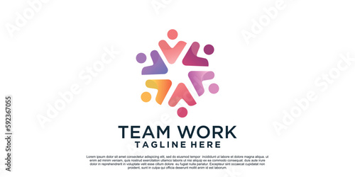 Team work logo design of element concept Premium Vector