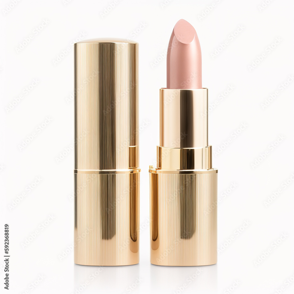 Obraz premium Naturally matte lipstick with a cool-toned shade and moisturizing formula with lid in gold. Generative AI