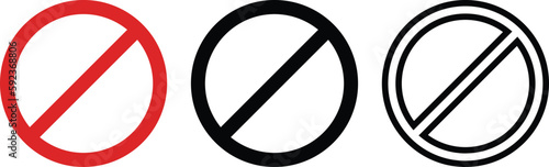 slash circle icon set icon vector . prohibition Sign circle in red , black colors and outline