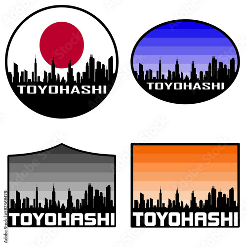 Toyohashi Skyline Silhouette Japan Flag Travel Souvenir Sticker Sunset Background Vector Illustration SVG EPS AI photo