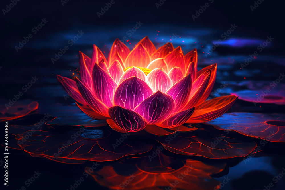 glowing lotus flower blooming summer, generative ai glowing lotus flower blooming summer, generative ai