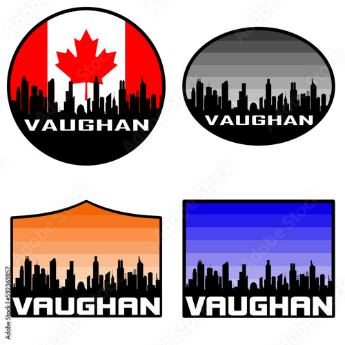 Vaughan Skyline Silhouette Canada Flag Travel Souvenir Sticker Sunset Background Vector Illustration SVG EPS AI