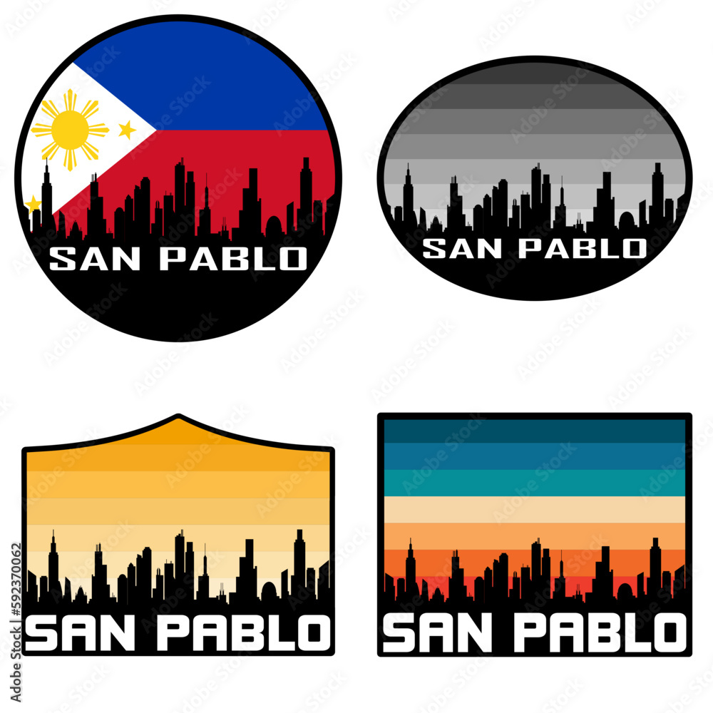 San Pablo Skyline Silhouette Philippines Flag Travel Souvenir Sticker Sunset Background Vector Illustration SVG EPS AI