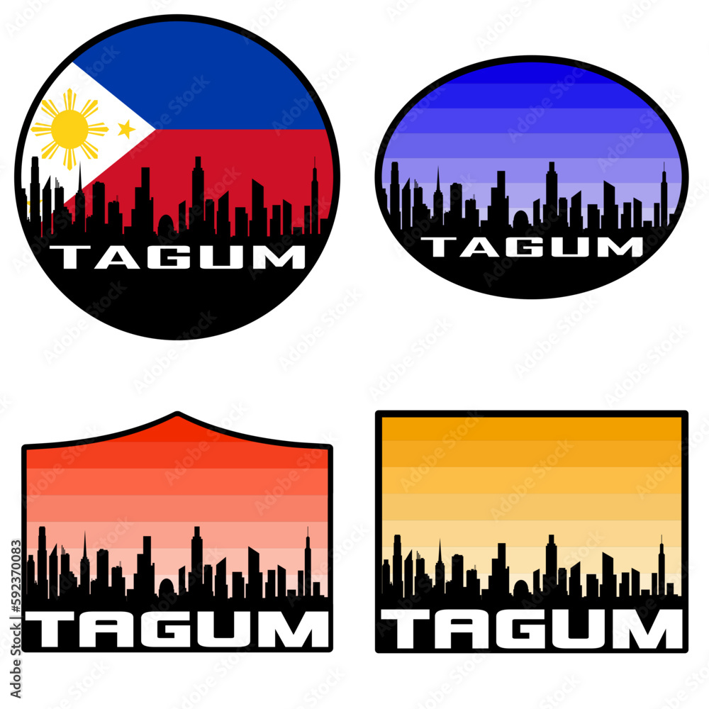 Tagum Skyline Silhouette Philippines Flag Travel Souvenir Sticker Sunset Background Vector Illustration SVG EPS AI