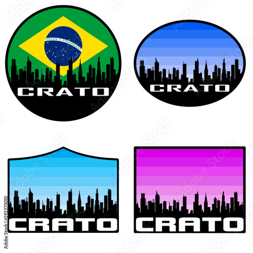 Crato Skyline Silhouette Brazil Flag Travel Souvenir Sticker Sunset Background Vector Illustration SVG EPS AI photo