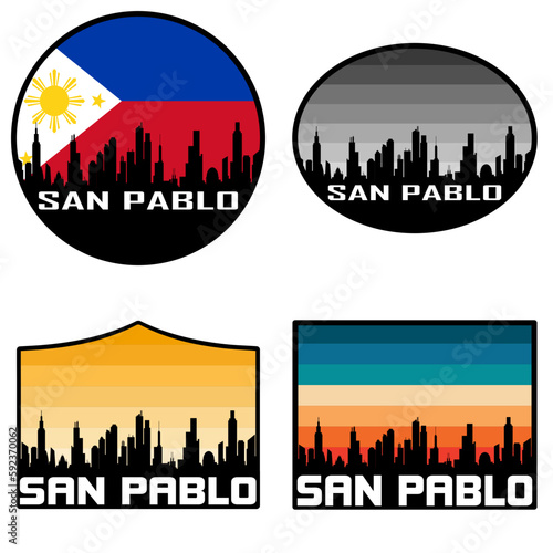 San Pablo Skyline Silhouette Philippines Flag Travel Souvenir Sticker Sunset Background Vector Illustration SVG EPS AI