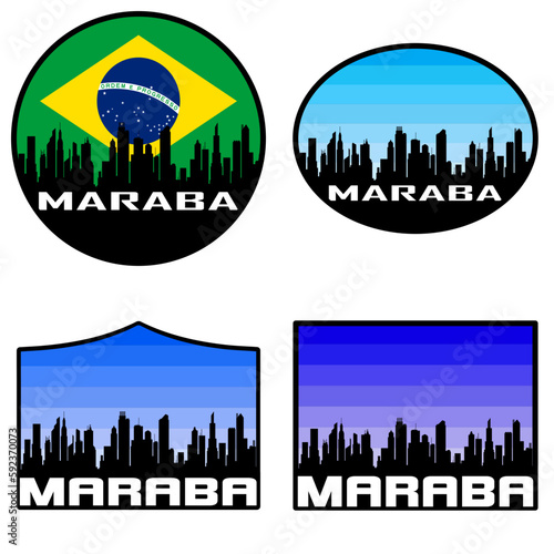 Maraba Skyline Silhouette Brazil Flag Travel Souvenir Sticker Sunset Background Vector Illustration SVG EPS AI photo
