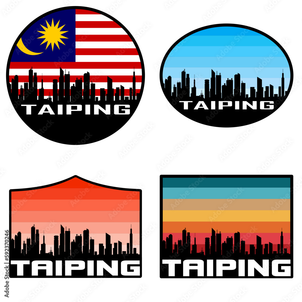 Taiping Skyline Silhouette Malaysia Flag Travel Souvenir Sticker Sunset Background Vector Illustration SVG EPS AI Taiping Skyline Silhouette Malaysia Flag Travel Souvenir Sticker Sunset Background Vector Illustration SVG EPS AI