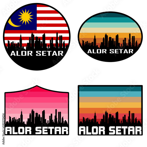 Фотография Alor Setar Skyline Silhouette Malaysia Flag Travel Souvenir Sticker Sunset Backg