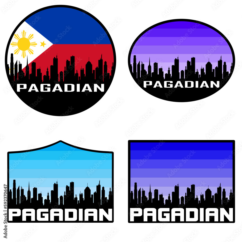 Pagadian Skyline Silhouette Philippines Flag Travel Souvenir Sticker Sunset Background Vector Illustration SVG EPS AI