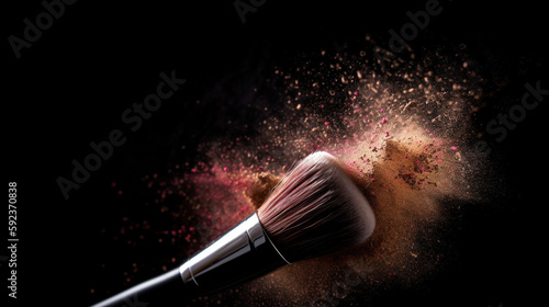 Sparkling Makeup Brushes with Powder on Dark Background