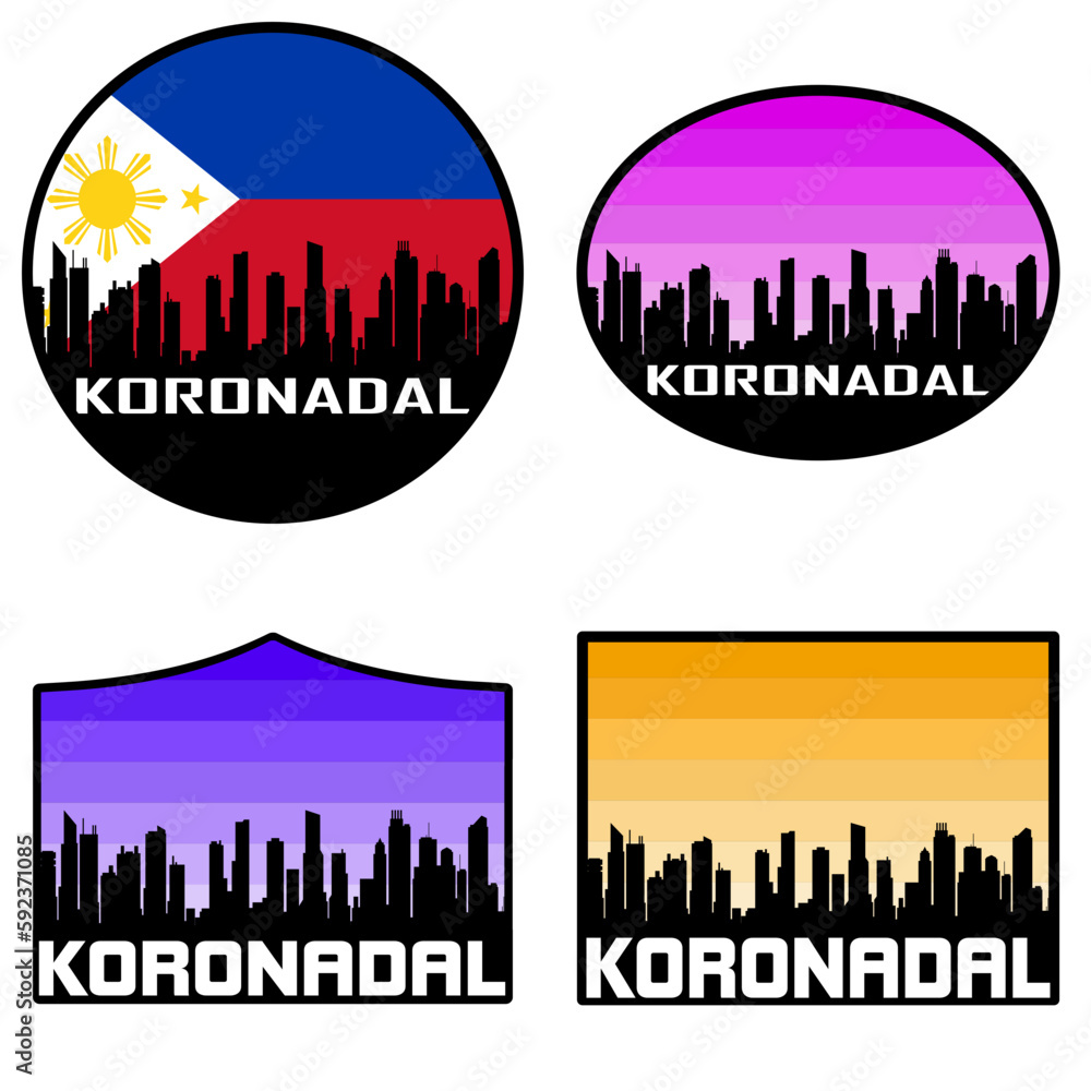 Koronadal Skyline Silhouette Philippines Flag Travel Souvenir Sticker Sunset Background Vector Illustration SVG EPS AI
