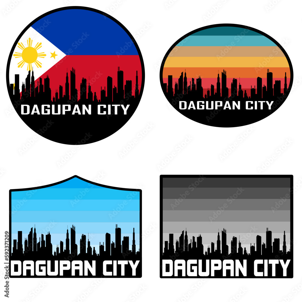 Dagupan City Skyline Silhouette Philippines Flag Travel Souvenir Sticker Sunset Background Vector Illustration SVG EPS AI