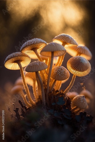 Armillaria mushroom close up. Generative AI