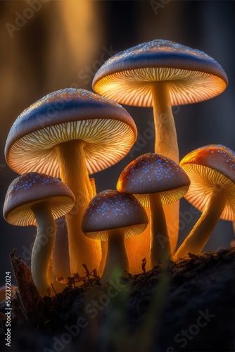 Cortinarius caperatus mushroom close up. Generative AI © Razvan