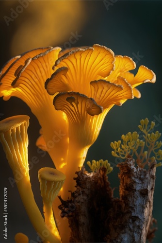 Cantharellus cinnabarinus mushroom close up. Generative AI photo