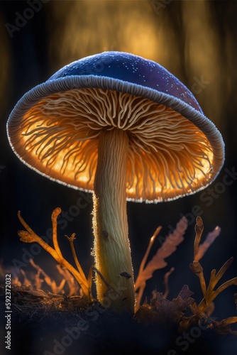 Cortinarius semisanguineus mushroom close up. Generative AI