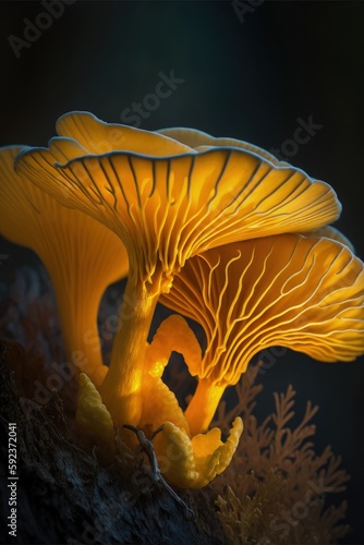 Craterellus tubaeformis mushroom close up. Generative AI