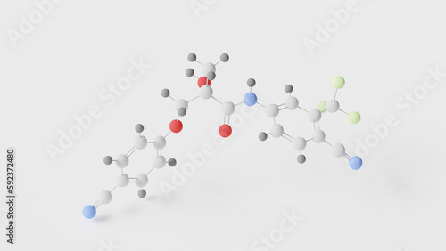 enobosarm molecule 3d, molecular structure, ball and stick model, structural chemical formula ostarine