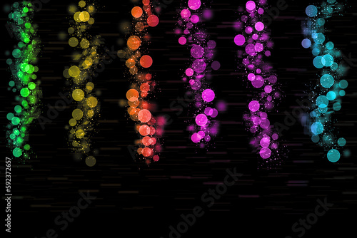 Realistic Colorful bokeh sparkle light effects on black background 