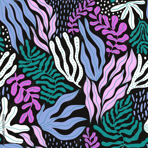 Seaweed seamless pattern. Hand drawn plants botanical texture. Great for fabric, textile, apparel, walloper, digital paper