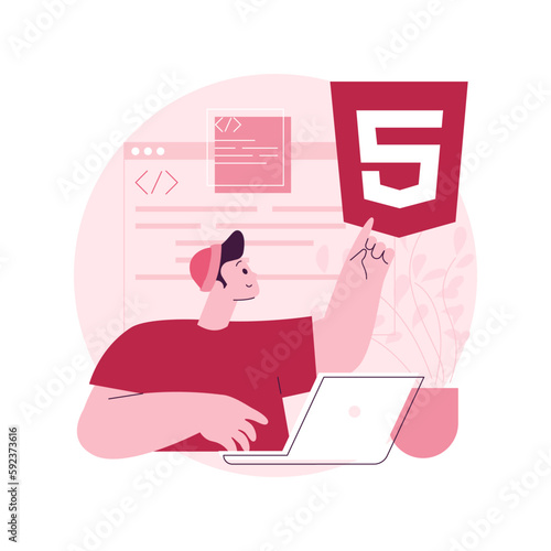 HTML5 website development abstract concept vector illustration. HTML5 development, website design element, menu bar, responsive landing page, user experience abstract metaphor.
