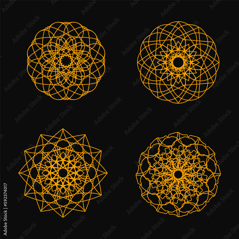Set of vector yellow lace round ornaments and patterns. Collection of Indian ornamental mandalas Set of vector yellow lace round ornaments and patterns. Collection of Indian ornamental mandalas