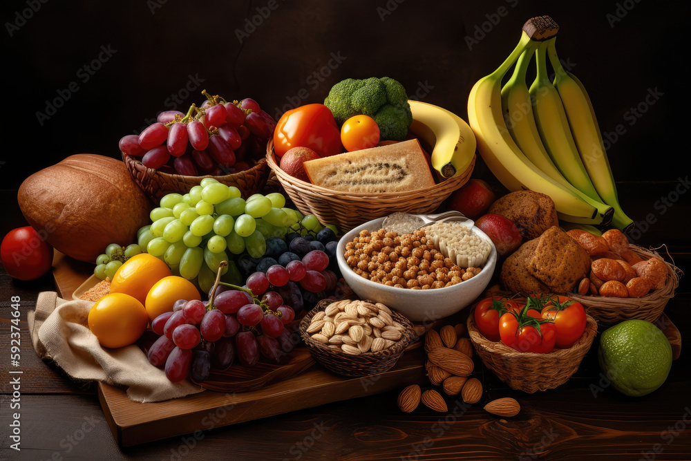 Ilustrace „Foods rich in fiber include fruit, vegetables, whole wheat bread, pasta, nuts