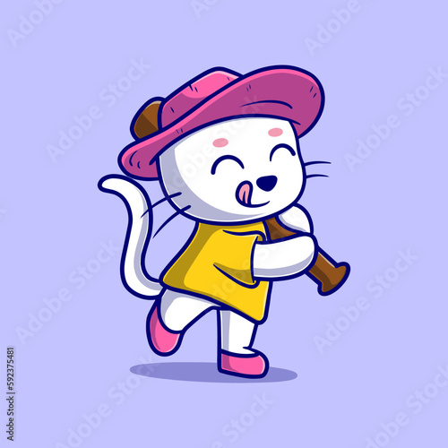 cute cat-playing baseball cartoon vector icon illustration. animal nature icon concept isolated premium vector. flat design 