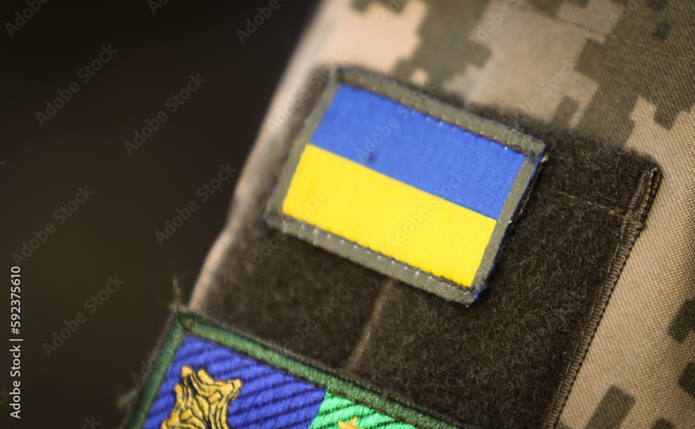 The flag of Ukraine on the uniform of the Ukrainian military The flag of Ukraine on the uniform of the Ukrainian military