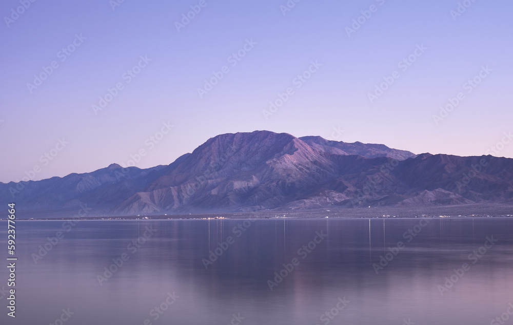 mountain in bay at sunrise
