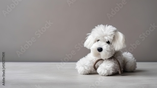 White fluffy maltese puppy isolated on gray background with copy space. Generative ai dog illustration
