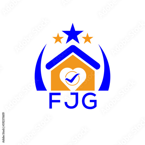 FJG House logo. KJG Letter logo and icon. Blue vector image on white background. KJG house Monogram home logo picture design and best business icon. 
 photo